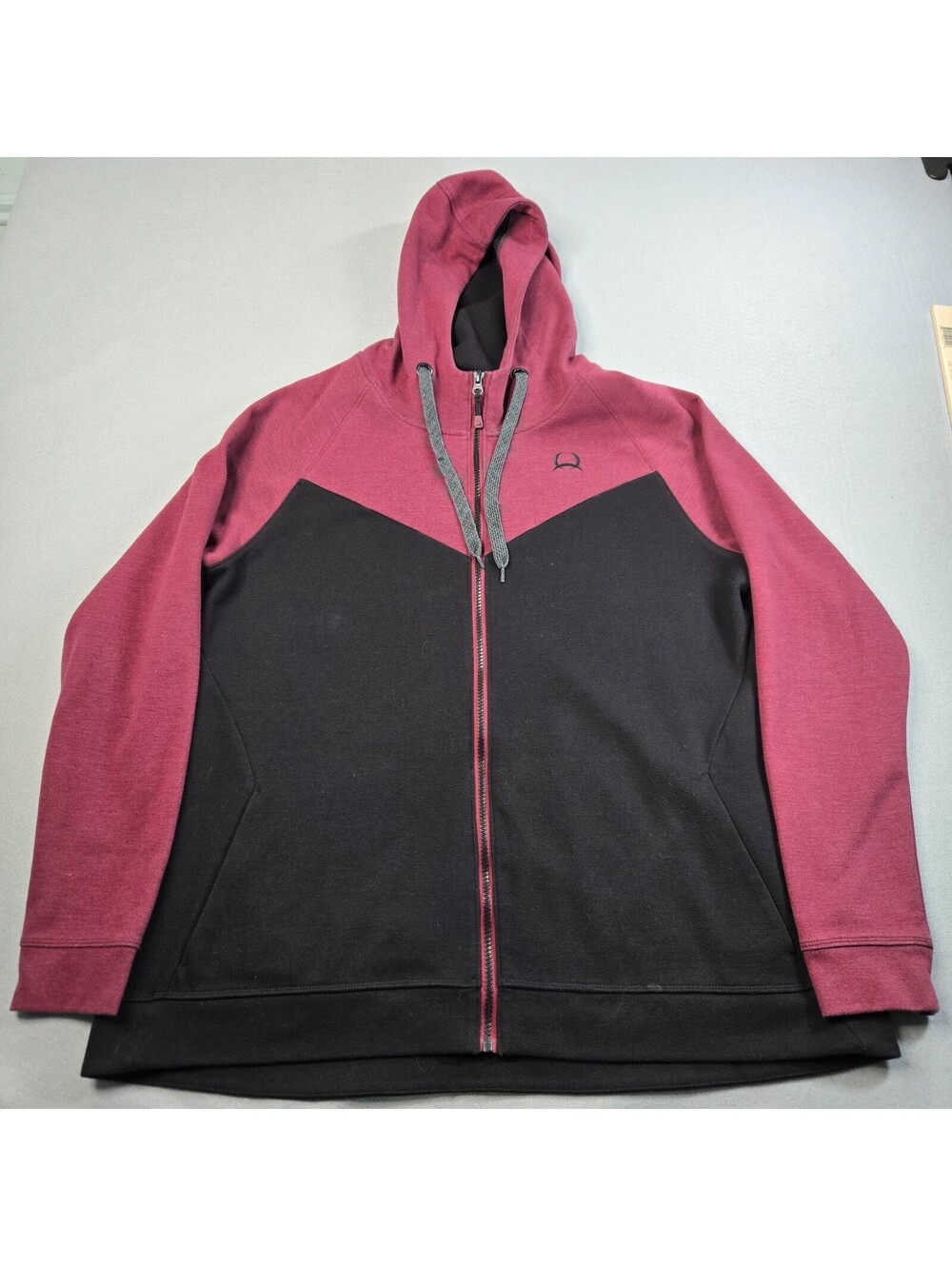 Cinch Full-Zip Hoodie Sweatshirt Mens Size XXL Maroon Black Fleece Western